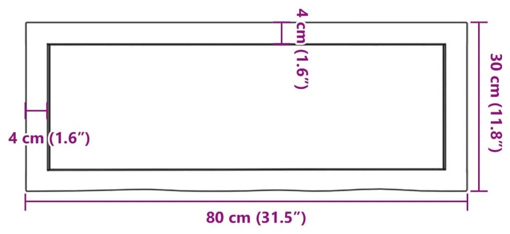 Πάγκος Μπάνιου 80x30x(2-6) εκ. από Ακατέργαστο Μασίφ Ξύλο - Καφέ