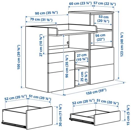 SMASTAD/PLATSA αλλαξιέρα με βιβλιοθήκη, 150x79x123 cm 095.836.11