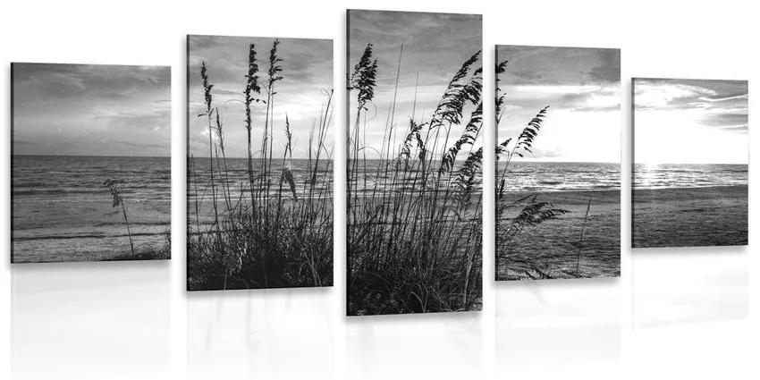 Εικόνα 5 μερών ενός ηλιοβασιλέματος στην παραλία σε ασπρόμαυρο - 200x100