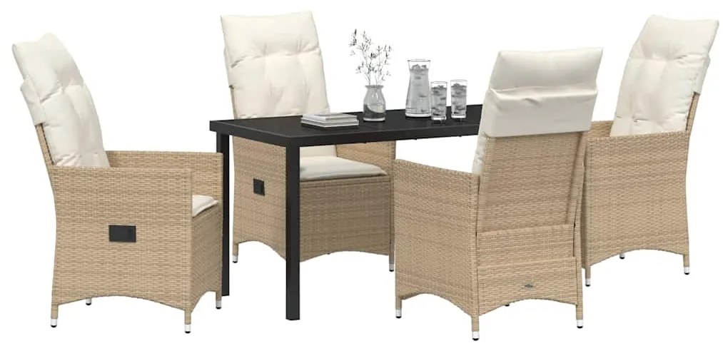 vidaXL Σέτ φαγητού για κήπο με μαξιλάρι 5 pcs Μπεζ συνθετικό ρατάν