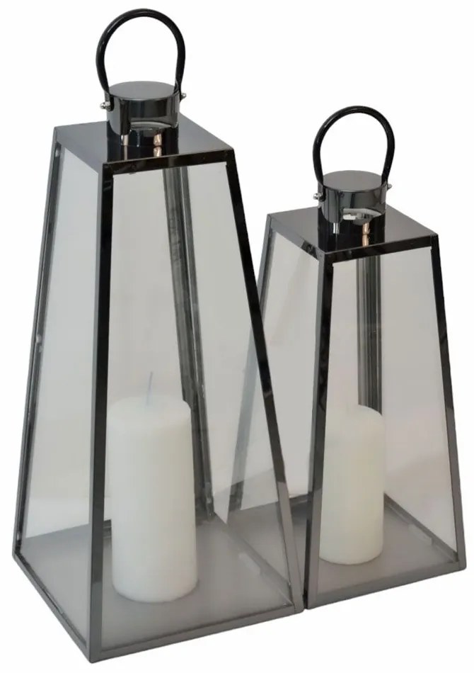 Φανάρια Inox 838073 (Σετ 2Τμχ) 18x17x38/22x21x48cm Black Ankor Ανοξ.Ατσάλι,Γυαλί