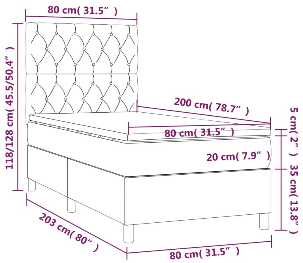 Κρεβάτι Boxspring με Στρώμα Σκούρο Πράσινο 80x200 εκ. Βελούδινο - Πράσινο