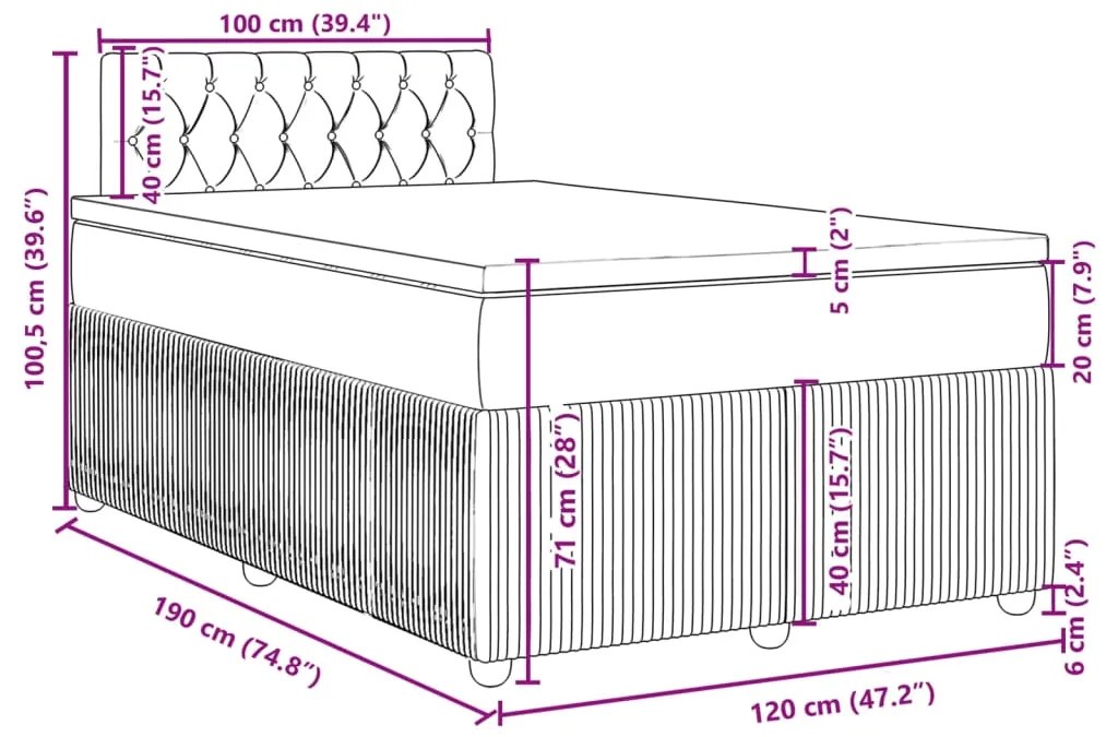 Κρεβάτι Boxspring με Στρώμα Ανοιχτό Γκρι 120x190 εκ. Υφασμάτινο - Γκρι