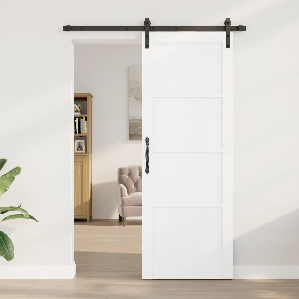vidaXL Συρόμενη Πόρτα με Σετ Εξαρτημάτων Λευκή 78x211 εκ. Συμπαγές Ξύλο Πεύκου