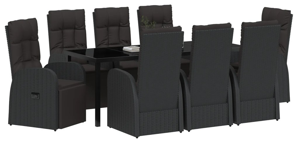 vidaXL Ρεκλάινερ Κήπου με μαξιλάρι 9 pcs Μαύρο 200 x 80 x 73 εκ