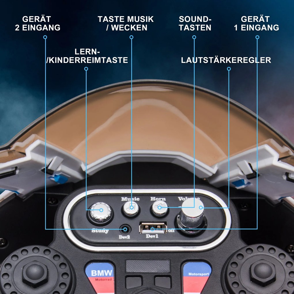 HOMCOM Ηλεκτρικό παιδικό μοτοσικλέτα, προβολείς, 3 λειτουργίες μουσικής, για παιδιά 1,5-5 ετών, μπλε, 82,5 x 42 x 54cm