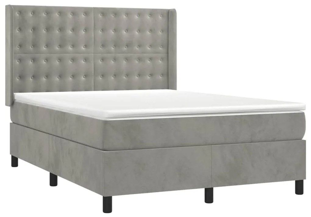 vidaXL Κρεβάτι Boxspring με Στρώμα & LED Αν.Γκρι 140x200 εκ. Βελούδινο