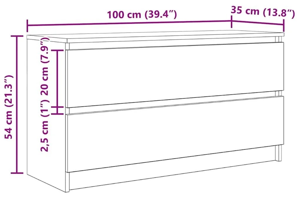 Έπιπλο Τηλεόρασης Γκρι Sonoma 100x35x54 εκ. από Επεξεργ. Ξύλο - Γκρι