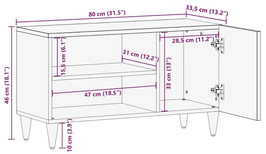 Έπιπλο Τηλεόρασης 80x31,5x46 εκ. από Μασίφ Ξύλο Μάνγκο - Καφέ