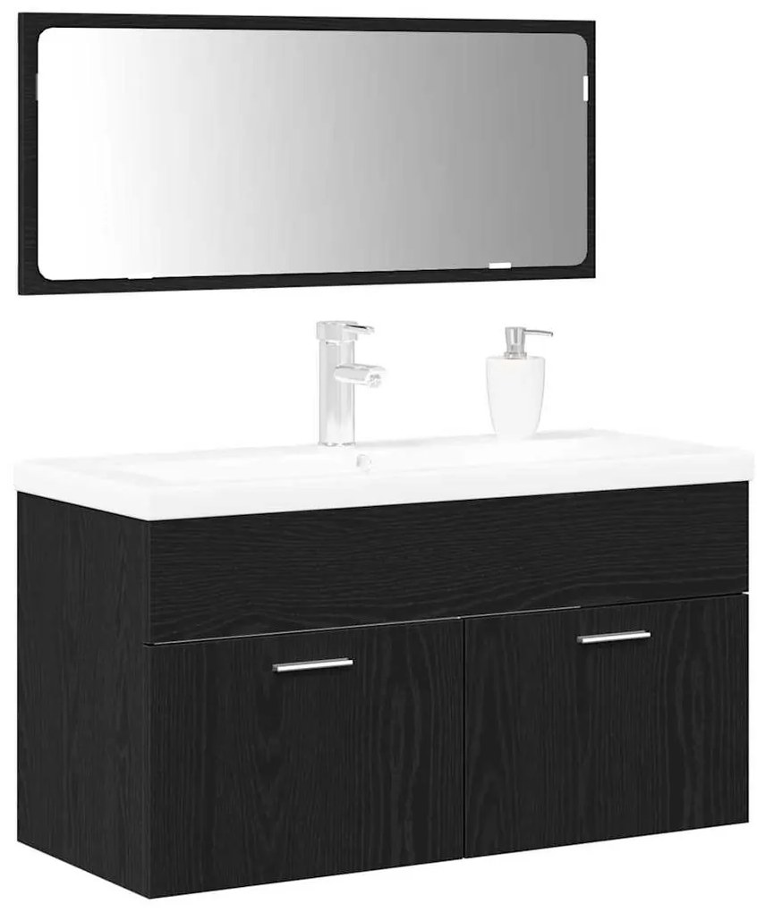 vidaXL Σετ Έπιπλα Μπάνιου Επιτοίχιο 3 pcs Μαύρη Οξυά 90x38.5x46cm