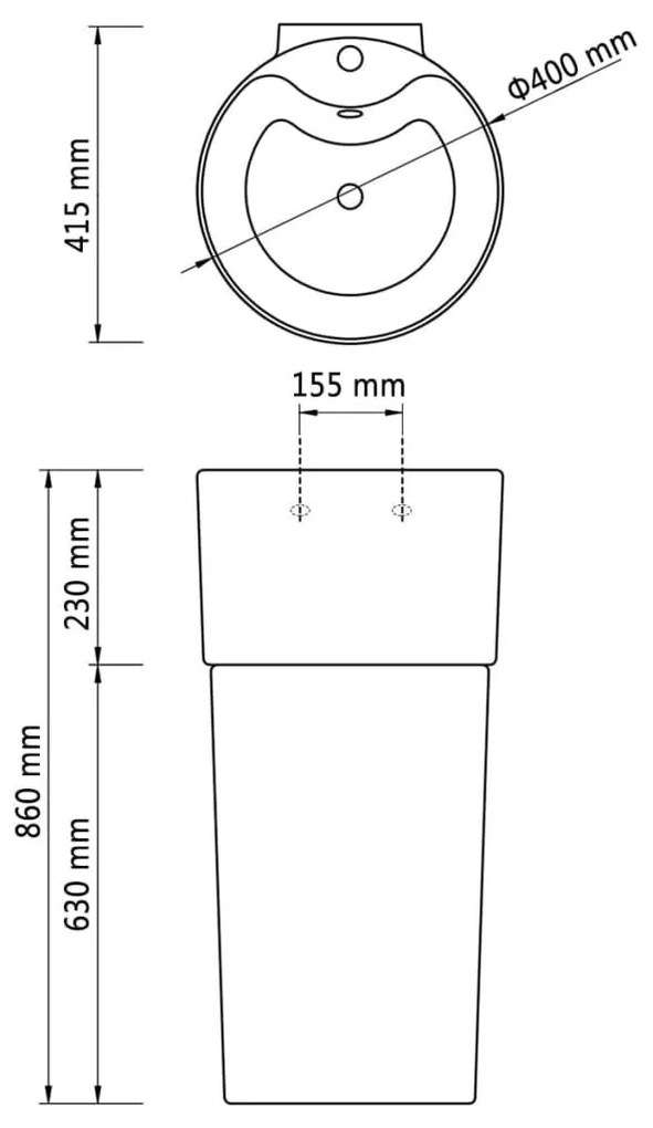 Νιπτήρας Επιδαπέδιος Στρογγυλός με Οπή Βρύσης/Υπερχ. Λευκός Κεραμικός - Λευκό