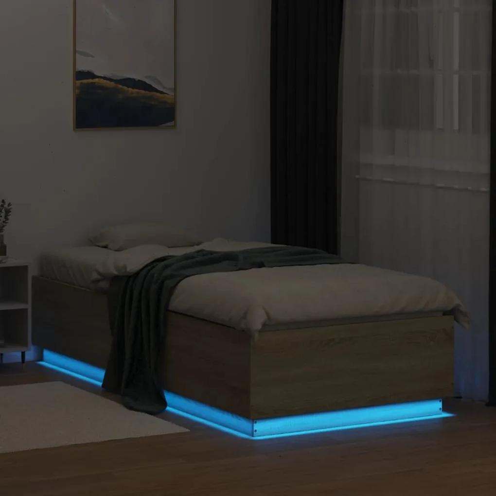 Πλαίσιο Κρεβατιού με LED Sonoma Δρυς 90x200 εκ. Επεξεργ. Ξύλο - Καφέ