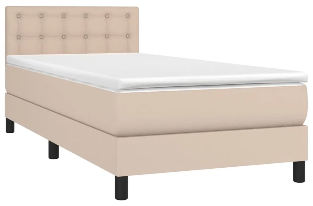 Κρεβάτι Boxspring με Στρώμα Καπουτσίνο 100x200εκ.από Συνθ.Δέρμα - Καφέ