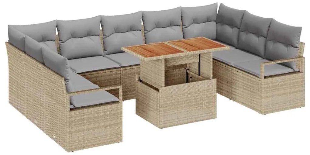 vidaXL Σετ Καναπέ Κήπου με αποθήκευση 10 pcs Μπεζ Πολυ ράταν