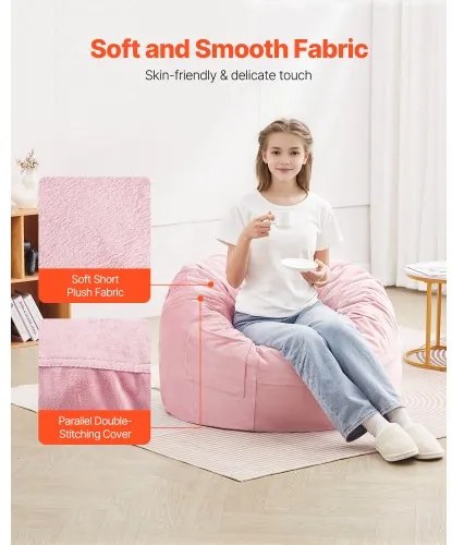 VEVOR 3 feet Round Bean Bag Chair with Removable Cover &amp; Dutch Velvet Pink