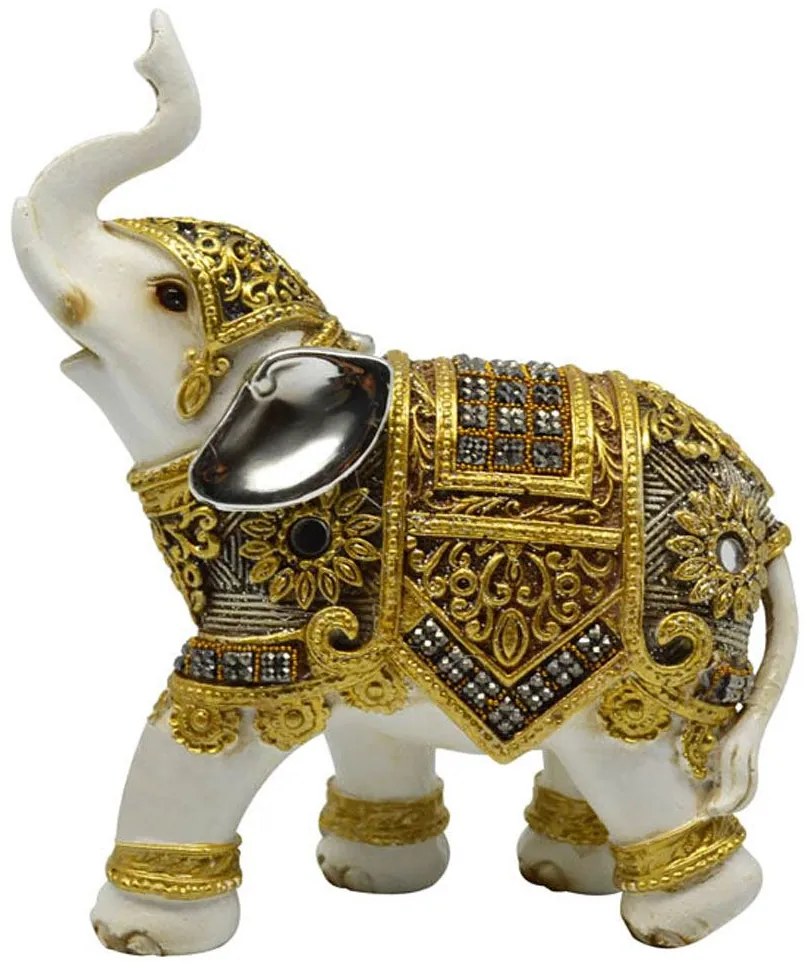 Ελεφαντάκι Διακοσμητικό 815180 11x5x13,5cm White-Gold Ankor Polyresin