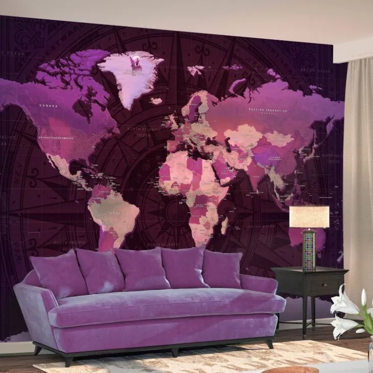 Αυτοκόλλητη φωτοταπετσαρία - Purple World Map - 245x175