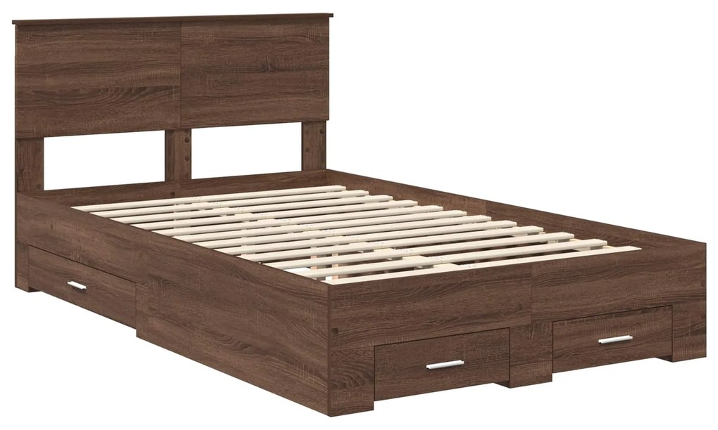 vidaXL Σκελετός Κρεβατιού Καφέ Δρύινο και Ασημί 135 x 190 cm