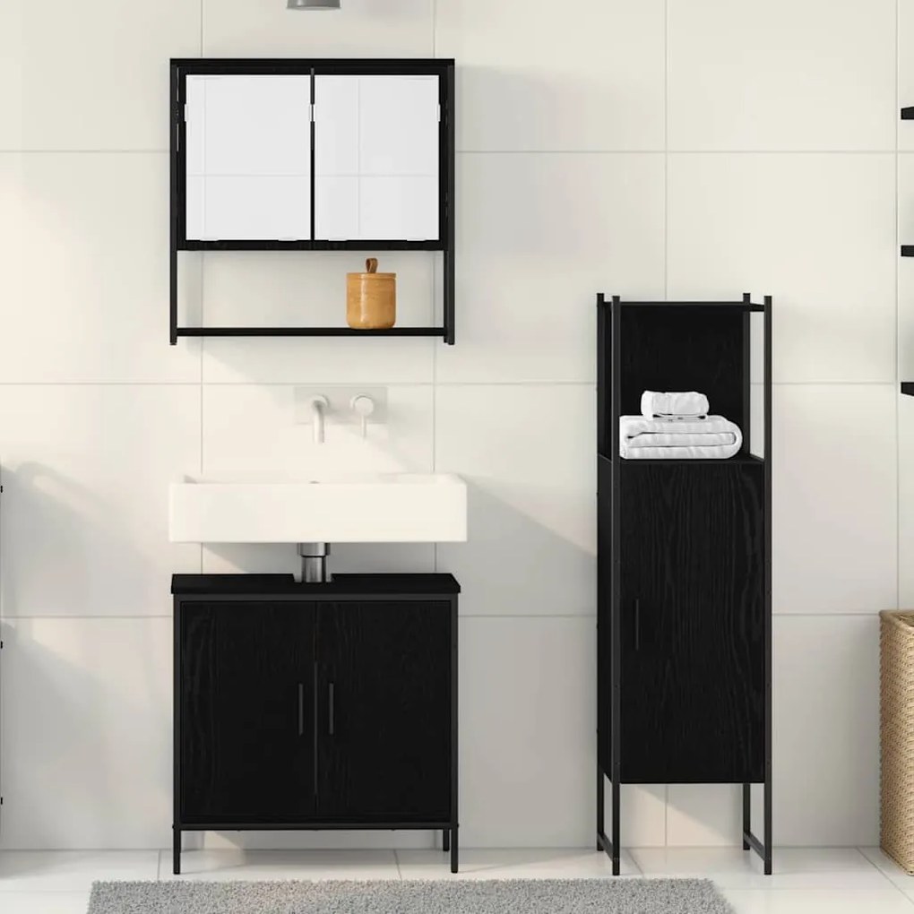 vidaXL Σετ Επίπλων Μπάνιου με πόρτα 3 pcs Μαύρο 33 x 33 x 102.5 εκ