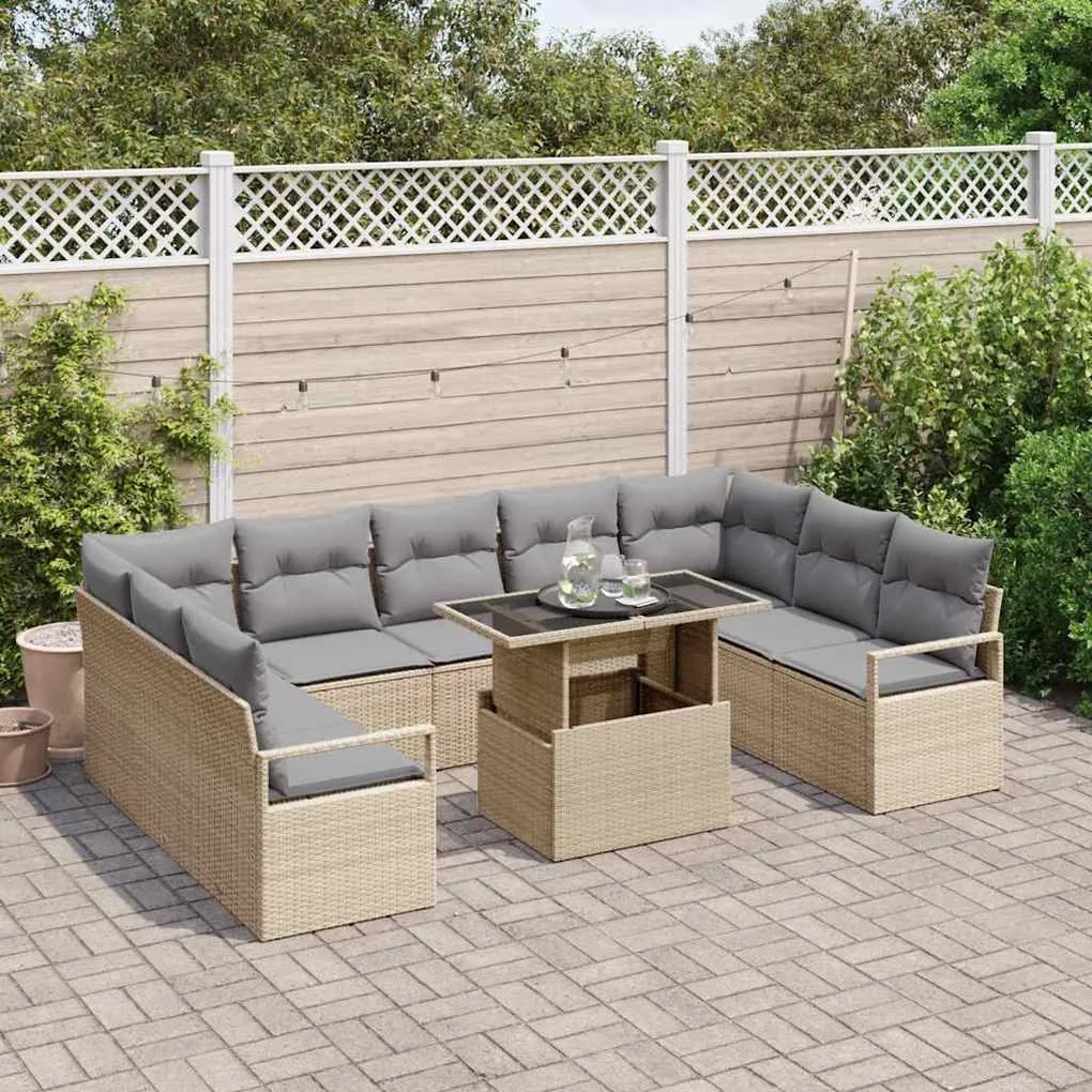vidaXL Σετ Καναπέ Κήπου 10 pcs μπεζ και ανοιχτό γκρι 100 x 55 x 73 εκ