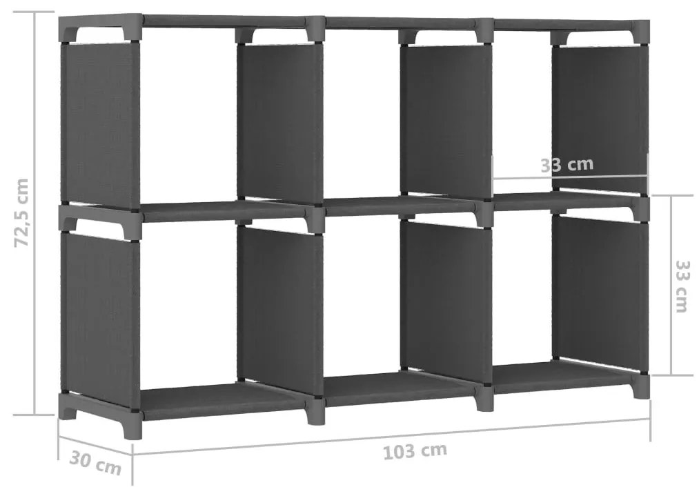 Ραφιέρα με 6 Κύβους Γκρι 103 x 30 x 72,5 εκ. Υφασμάτινη - Γκρι