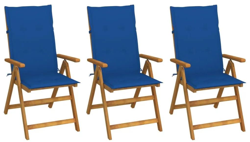 Καρέκλες Κήπου Πτυσσόμενες 3 τεμ. Ξύλο Ακακίας με Μαξιλάρια - Μπλε