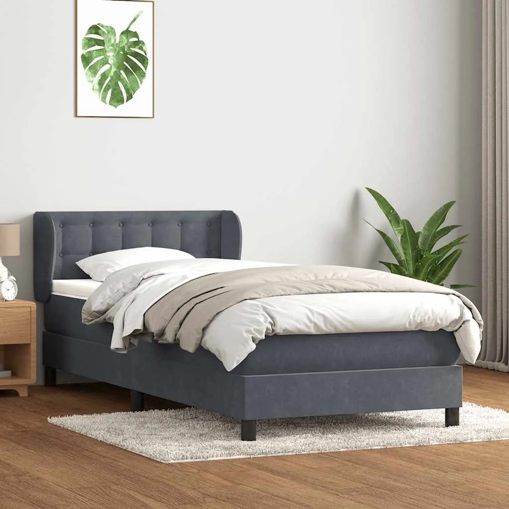 vidaXL Κρεβάτι Boxspring με Στρώμα Σκούρο Γκρι 100x210 εκ. Βελούδινο