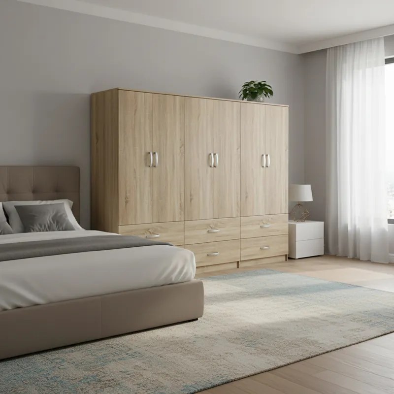 Ντουλάπα εξάφυλλη με συρτάρια Lego sonoma 240x42x180εκ