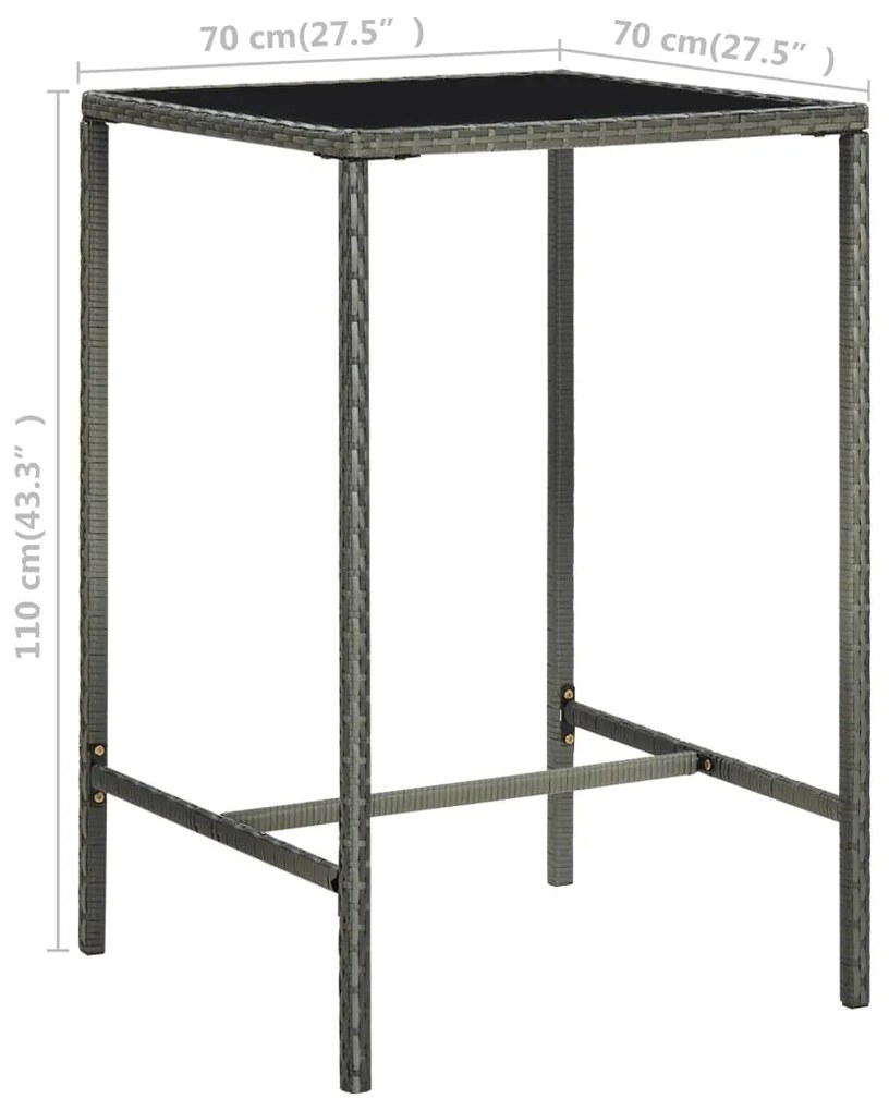 vidaXL Τραπέζι Μπαρ Κήπου Γκρι 70x70x110 εκ. Συνθετικό Ρατάν/Γυαλί