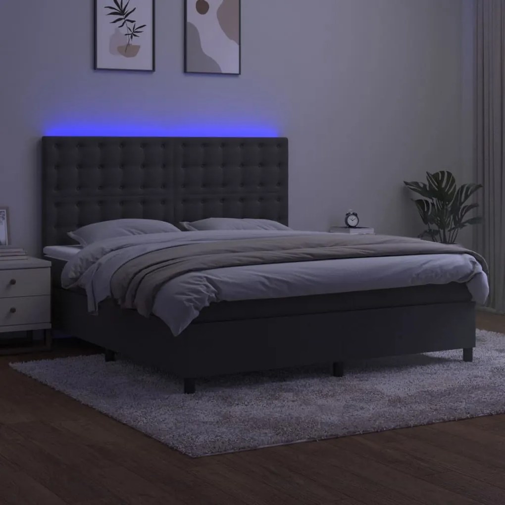 ΚΡΕΒΑΤΙ BOXSPRING ΜΕ ΣΤΡΩΜΑ &amp; LED ΣΚ. ΓΚΡΙ 160X200ΕΚ. ΒΕΛΟΥΔΙΝΟ 3136372