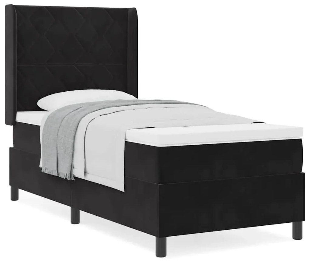 vidaXL Κρεβάτι με ελατήρια με κεφαλάρι Μαύρο 100 x 200 cm Βελούδο