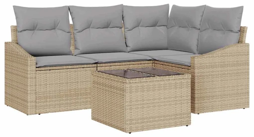 vidaXL Σετ Καναπέ με μαξιλάρι 5 pcs Μπεζ συνθετικό ρατάν