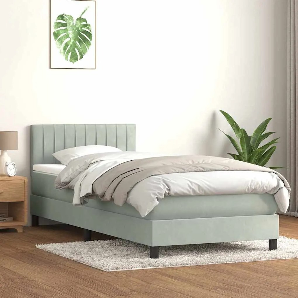 Box Spring κρεβάτι με στρώμα ανοιχτό γκρι 90x220 εκ. Βελούδινο - Γκρι