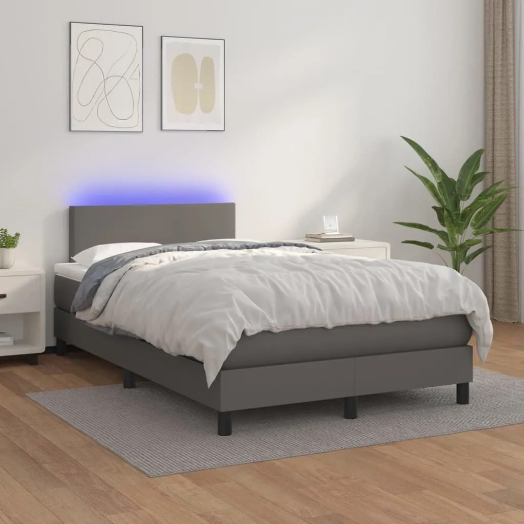 ΚΡΕΒΑΤΙ BOXSPRING ΜΕ ΣΤΡΩΜΑ &amp; LED ΓΚΡΙ 120X200 ΕΚ. ΣΥΝΘ. ΔΕΡΜΑ 3134097