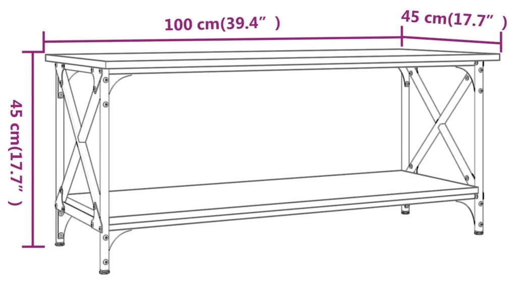 Τραπεζάκι Σαλονιού Καπνιστή Δρυς 100x45x45 εκ. Επεξεργασμ. Ξύλο - Καφέ