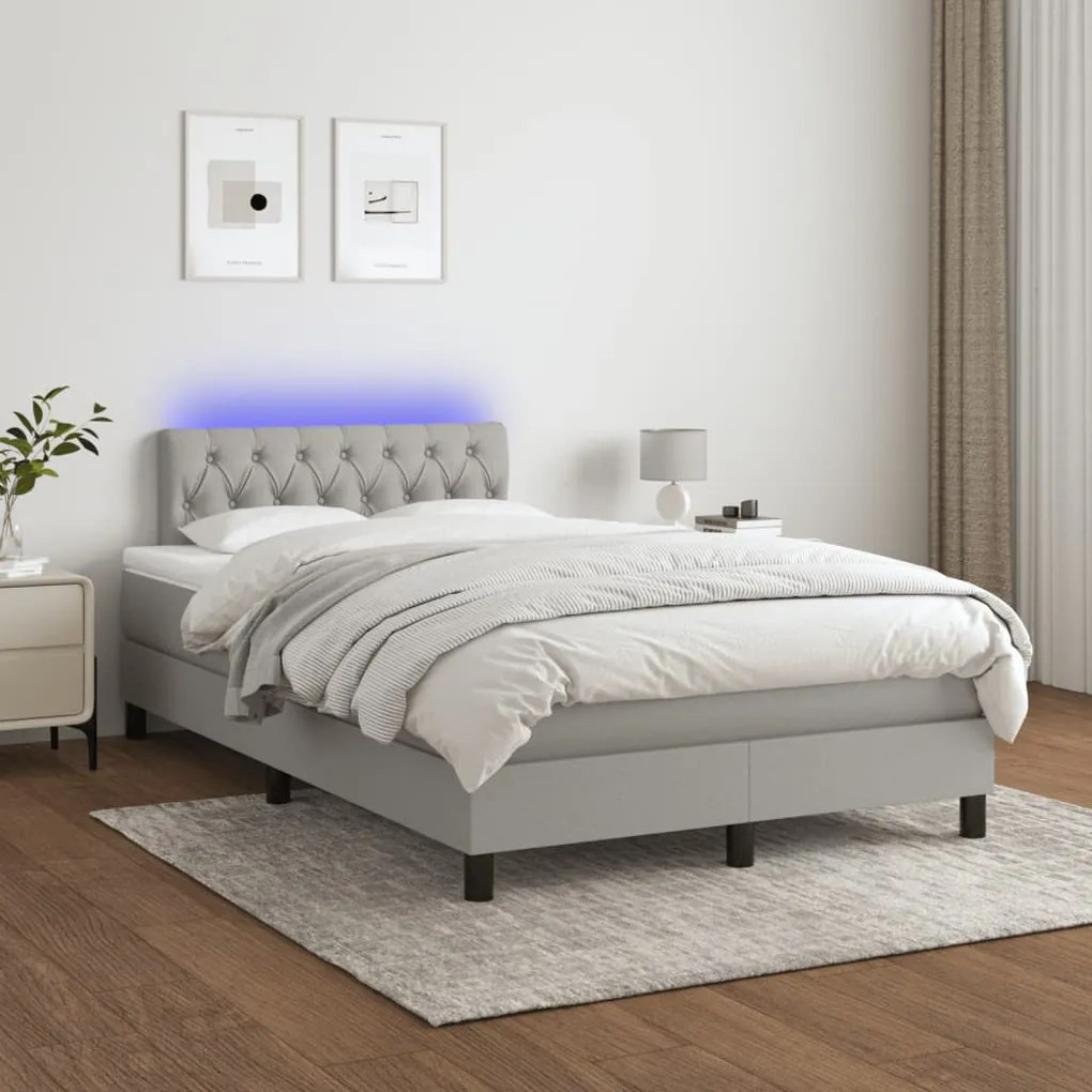 Κρεβάτι Boxspring με Στρώμα &amp; LED Αν.Γκρι 120x190εκ. Υφασμάτινο - Γκρι