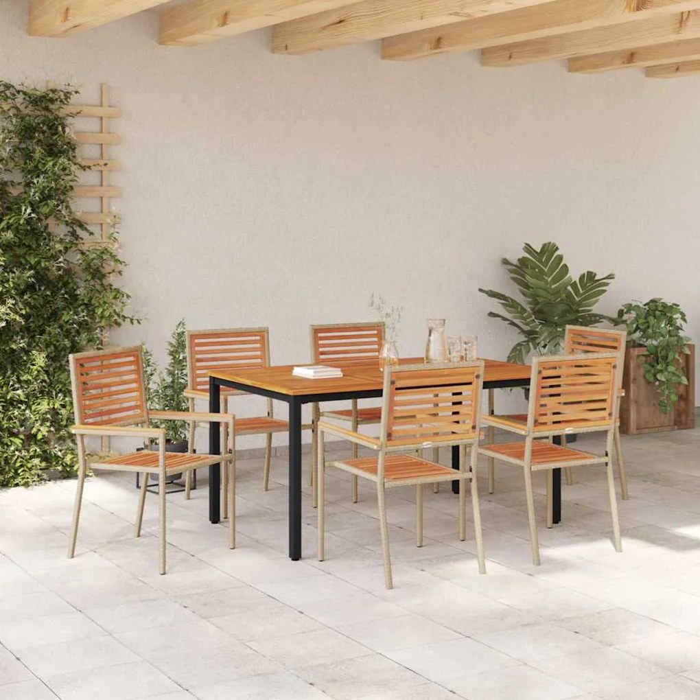 vidaXL Σέτ φαγητού για κήπο 7 pcs Μπεζ, Καφέ 150 x 90 x 75 cm