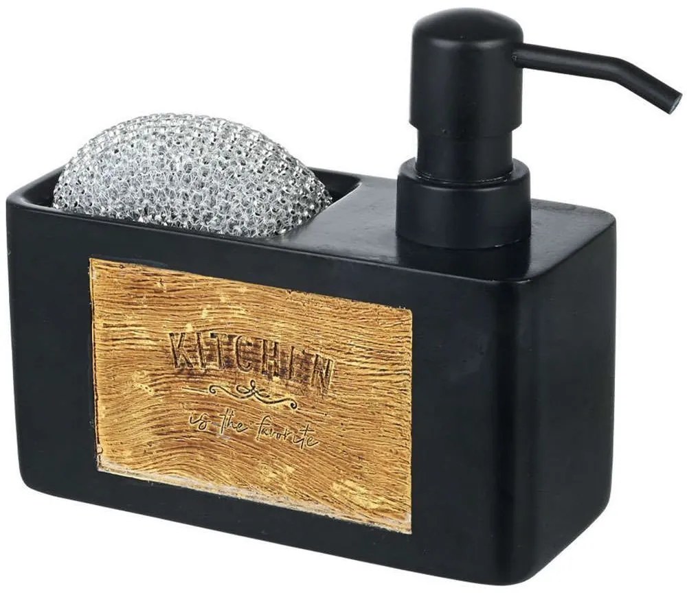 Δοχείο Κρεμοσάπουνου Με Θήκη Σφουγγαριού 02-18122 15x6x14cm 120ml Natural-Black Estia Πλαστικό