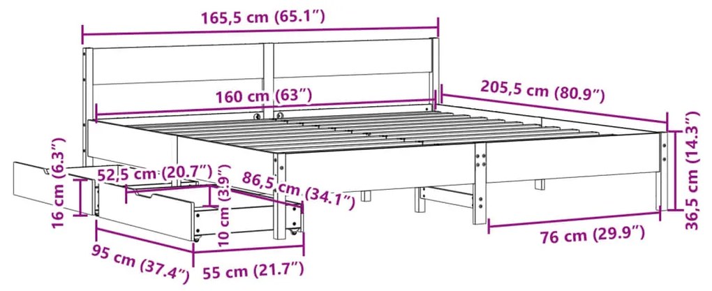 ΣΚΕΛΕΤΟΣ ΚΡΕΒ. ΧΩΡΙΣ ΣΤΡΩΜΑ ΚΑΦΕ ΚΕΡΙΟΥ 160X200 ΕΚ ΜΑΣΙΦ ΠΕΥΚΟ 3301745