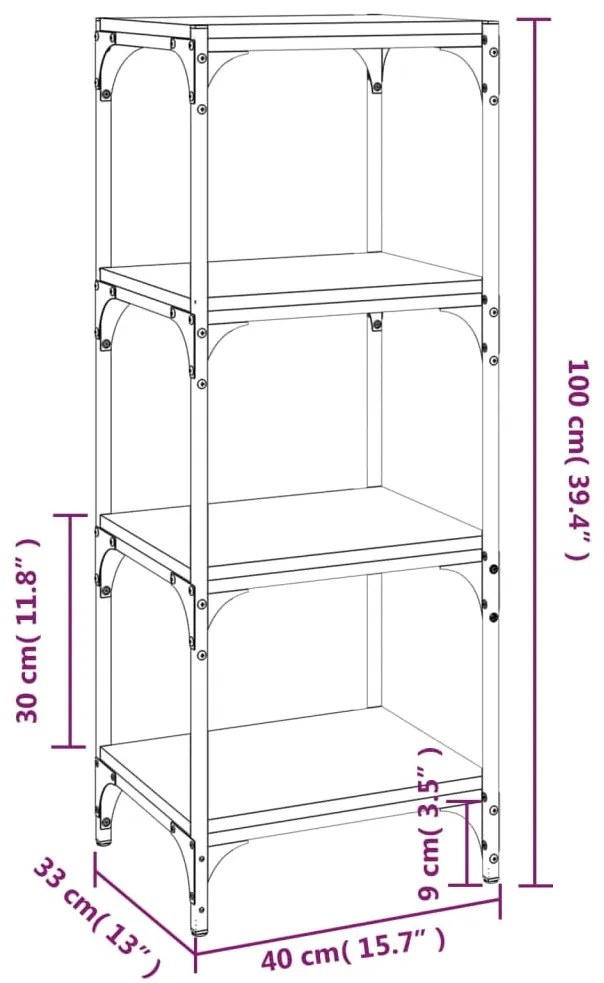 Βιβλιοθήκη Καπνιστή Δρυς 40x33x100 εκ. Επεξ. Ξύλο &amp; Ατσάλι - Καφέ