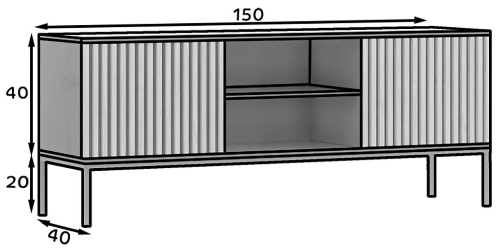 Τραπέζι Tv Elyria 161, Artisan βελανιδιά, Μαύρο ματ, 150x60x40cm, 28 kg | Epipla1.gr