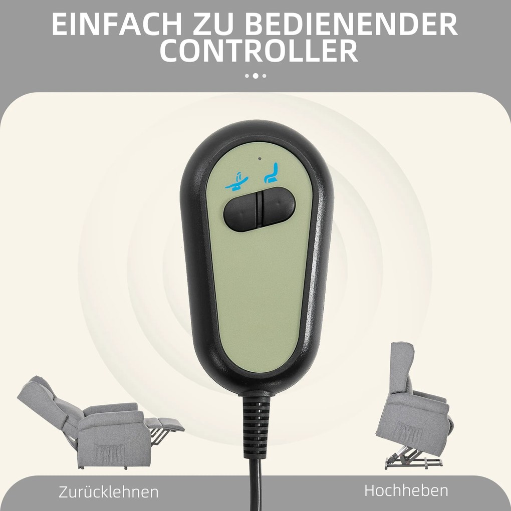 HOMCOM Πολυθρόνα Relax, Βοήθημα Ανύψωσης, Λειτουργία Ανάκλισης, έως 200kg, 72,5x94x109cm, Γκρι