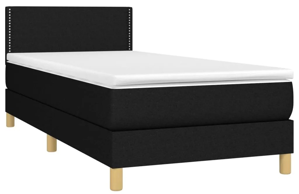 Κρεβάτι Boxspring με Στρώμα &amp; LED Μαύρο 90x200 εκ. Υφασμάτινο - Μαύρο