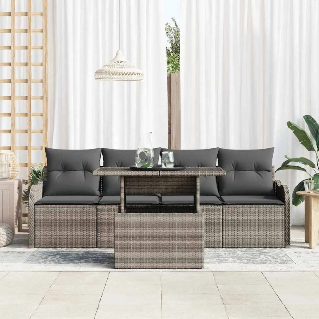 vidaXL Σετ Καναπέ Κήπου με μαξιλάρι 5 pcs Γκρι Πολυ ράταν