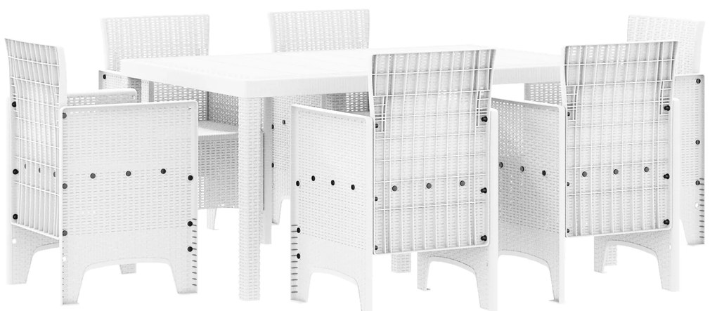 vidaXL Σετ Γευμάτων Κήπου 7 pcs Λευκό Ψάθα / Πολυεστέρας