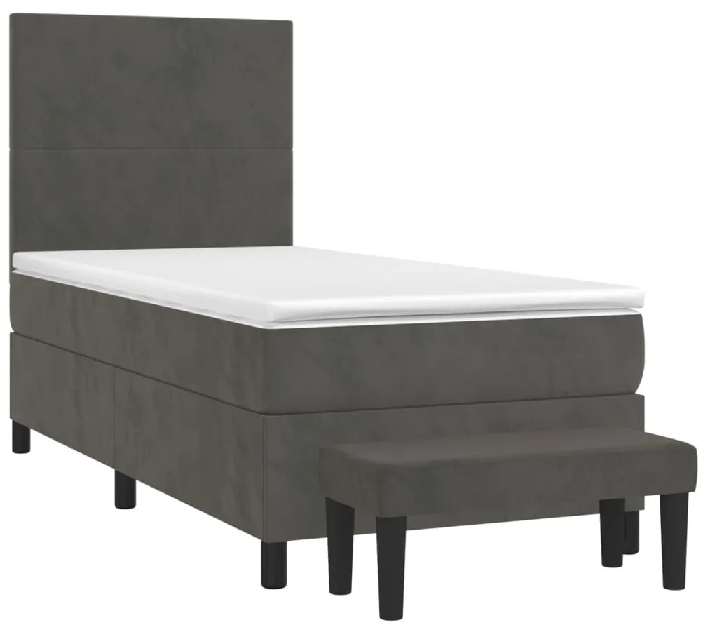 vidaXL Κρεβάτι Boxspring με Στρώμα Σκούρο Γκρι 100x200 εκ. Βελούδινο