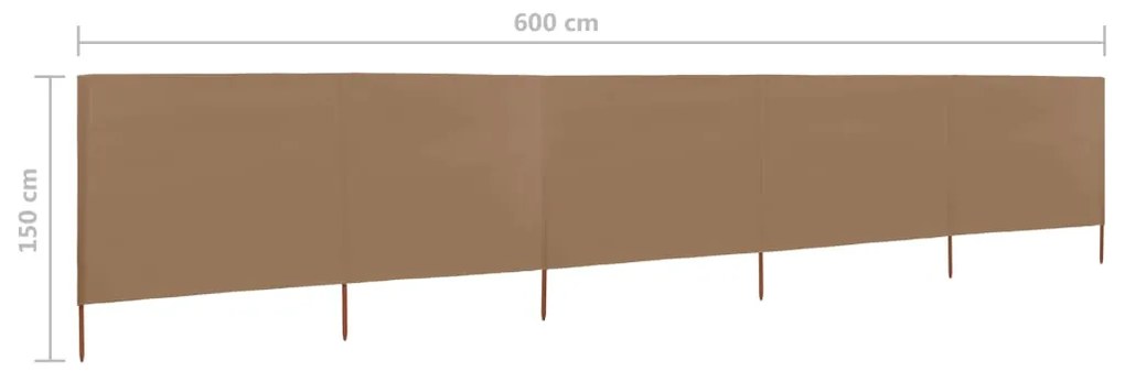 vidaXL Προστατευτικό Αέρα με 5 Πάνελ Taupe 600 x 120 εκ. Υφασμάτινο