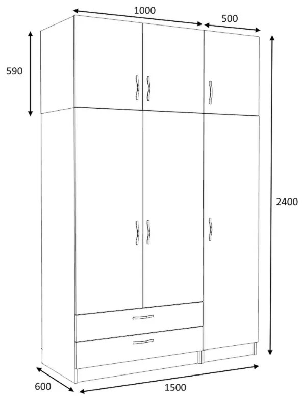 Ντουλάπα ρούχων Victoria Megapap τρίφυλλη με πατάρι και συρτάρια χρώμα καρυδί 150x60x240εκ.