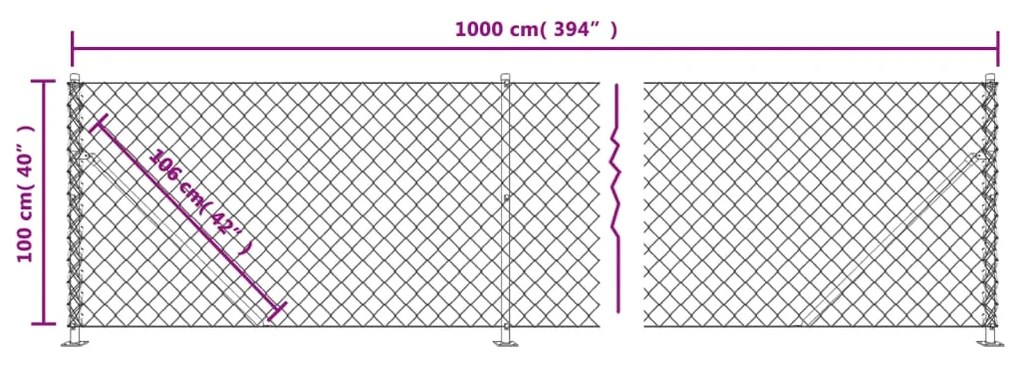 vidaXL Συρματόπλεγμα Περίφραξης Ασημί 1 x 10 μ. με Βάσεις Φλάντζα