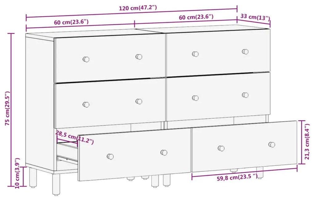 Βοηθητικά Ντουλάπια 2 Τεμ. Μαύρα 60x33x75 εκ. Μασίφ Ξύλο Μάνγκο - Μαύρο